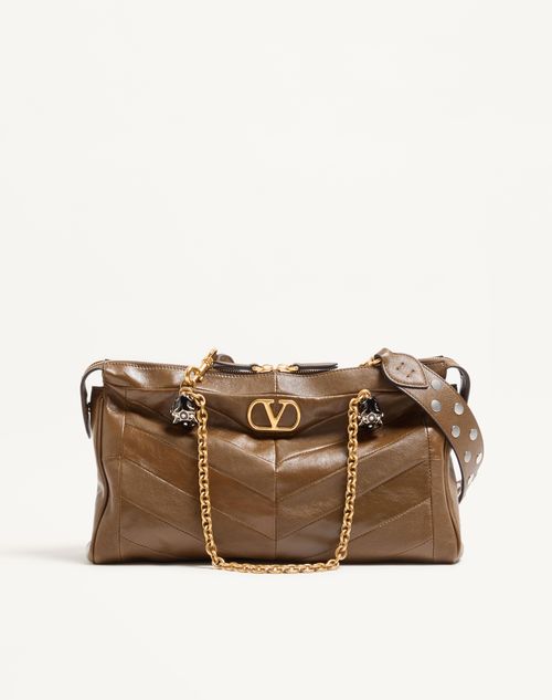 Valentino Garavani - Valentino Garavani Panthea Shoulder Bag In Nappa Leather With Chevron Pattern - Tundra - Woman - Totes