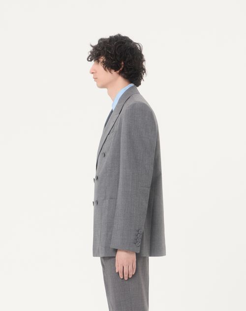 Valentino - Valentino Double-breasted Jacket In Mouliné Wool With Pressed Crease - Black/grey - Man - Coats And Blazers