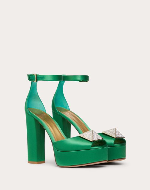 Valentino Garavani - One Stud Open-toe Satin Platform Pump With Stud And Crystals 120mm - Green/crystal - Woman - One Stud (pumps) - Shoes