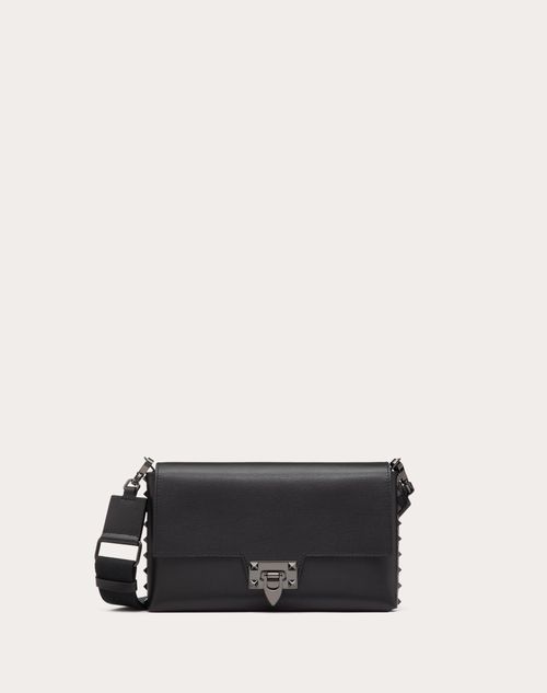 Rockstud Grainy Calfskin Crossbody Bag for Man in Black