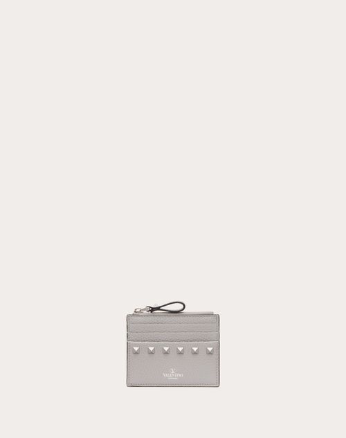 Valentino Garavani - Rockstud Grainy Calfskin Cardholder With Zipper - Grey - Woman - Wallets And Small Leather Goods