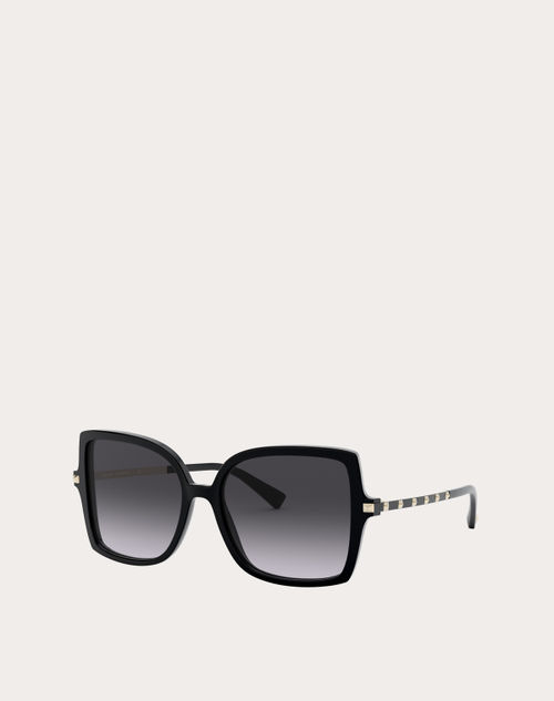 Valentino - Squared Acetate Frame With Studs - Black/gray - Woman - Eyewear
