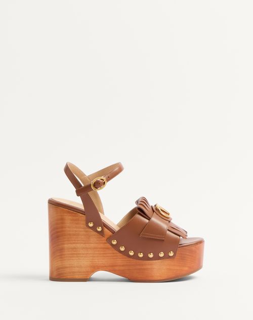 Valentino Garavani - Vlogo Signature Calfskin Clog Sandal With Fringes 120mm - Tobacco - Woman - Shelf - W Shoes - Summer Vlogo