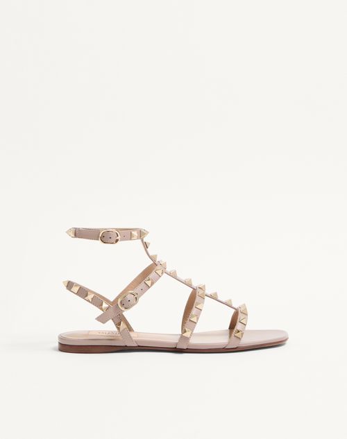 Valentino Garavani - Rockstud Flat Calfskin Sandal With Straps - Skin - Woman - Sandals