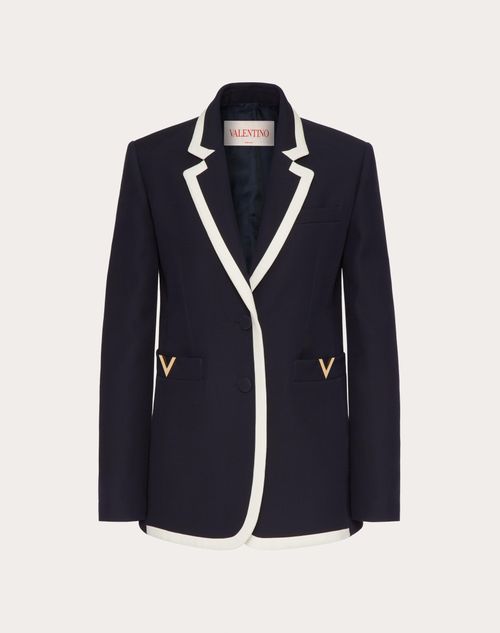 Valentino - Blazer In Crepe Couture - Navy/avorio - Donna - Giacche E Caban