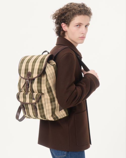 Valentino Garavani - Valentino Garavani Antibes Backpack In Check Fabric - Green/beige - Man - Backpacks