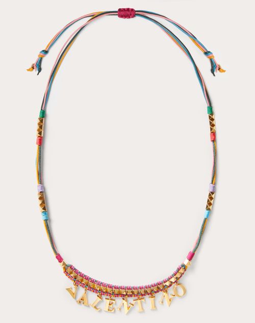 Valentino Garavani - Valentino Color Signs Necklace In Metal And Multicolor Waxed String - Gold/multicolor - Woman - Woman Sale