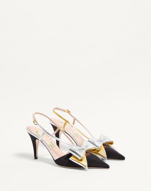 Valentino Garavani - Bowow Slingback Pumps In Moirè Fabric 85mm - Black/silver/antique Gold - Woman - Pumps