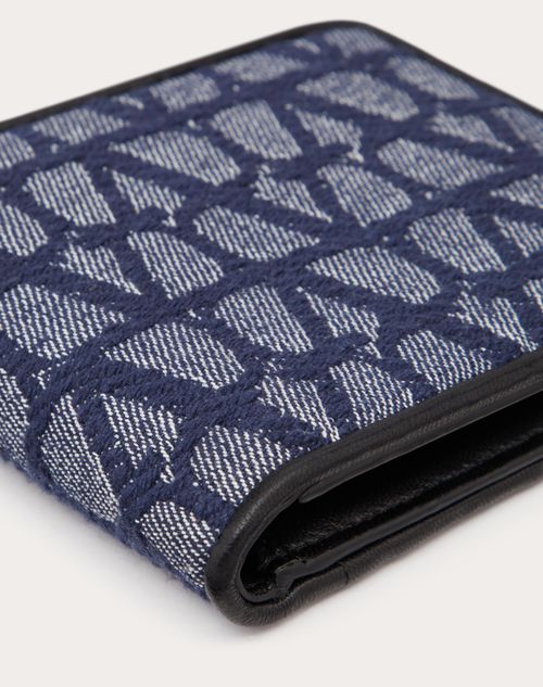 Valentino Garavani - Toile Iconographe Wallet In Denim-effect Jacquard Fabric With Leather Details - Denim/black - Man - Accessories