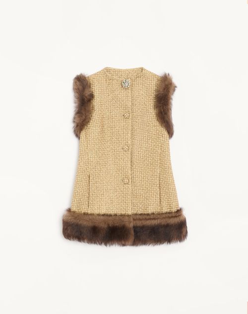 Valentino - Tweed Canestrello Lurex Waistcoat With Shearling Details - Gold - Woman - Jackets And Blazers