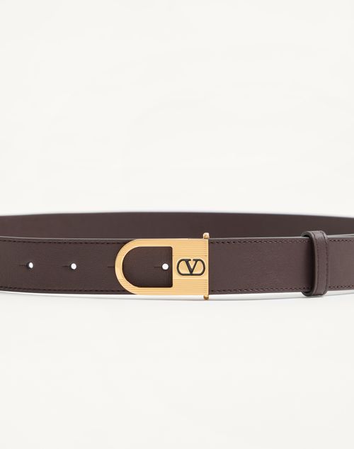 Valentino Garavani - Vlogo Signature Belt In Shiny Calfskin 30 Mm With Enamelled Logo Detail - Testa Di Moro/black - Man - Belts