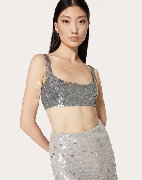 Sequined Bralette Top - Silver-colored - Ladies