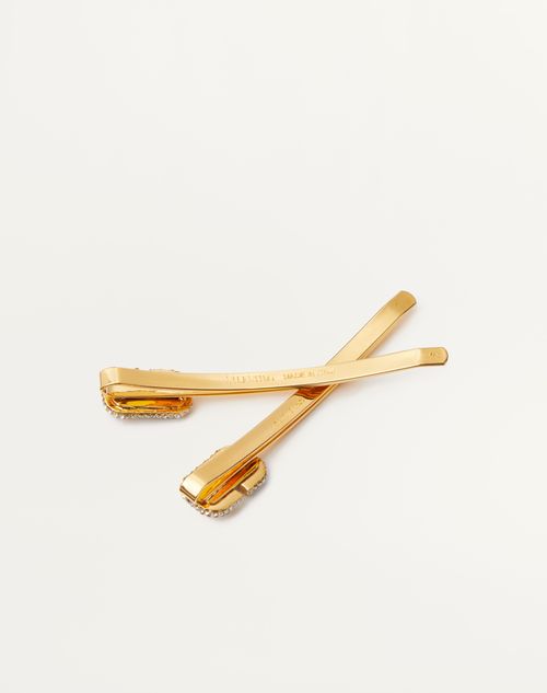 Valentino Garavani - Vlogo Signature Metal And Swarovski® Crystal Hair Clip - Gold - Woman - Hair Accessories