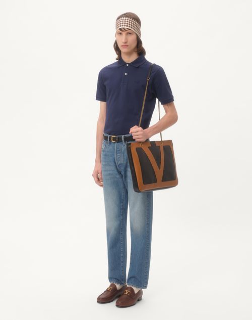 Valentino - Cotton Piqué Polo Shirt With Vlogo Embroidery - Indigo - Man - T-shirts And Sweatshirts