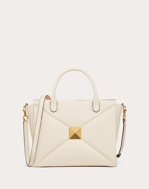 Valentino Garavani - Medium One Stud Grainy Calfskin Handbag - Light Ivory - Woman - Bags