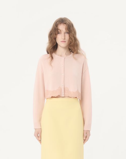 Valentino - Wool Cardigan With Lace - Pink - Woman - Knitwear