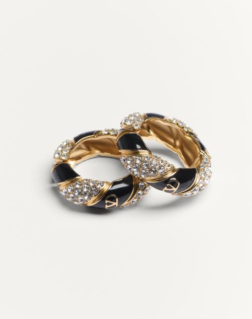 Valentino Garavani - Valentino Garavani Pas Plus Earrings In Metal, Enamel, Pearl And Swarovski® Crystals - Gold/black/crystal - Man - Jewelry