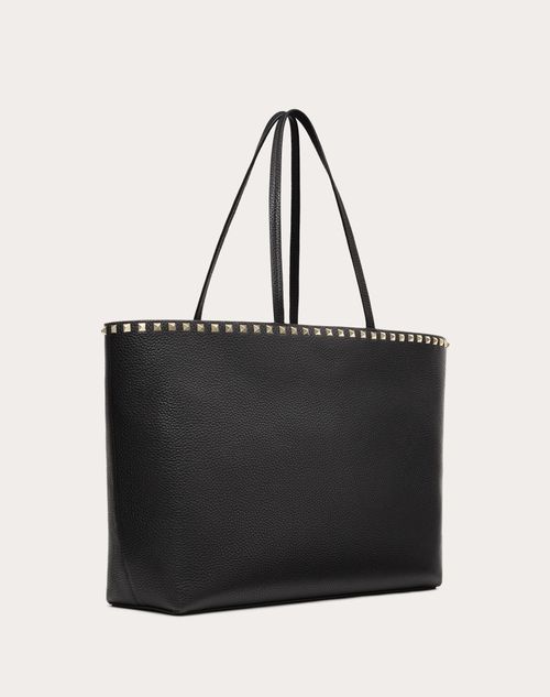 Valentino Garavani - Rockstud Grainy Calfskin Tote Bag - Black - Woman - Bags