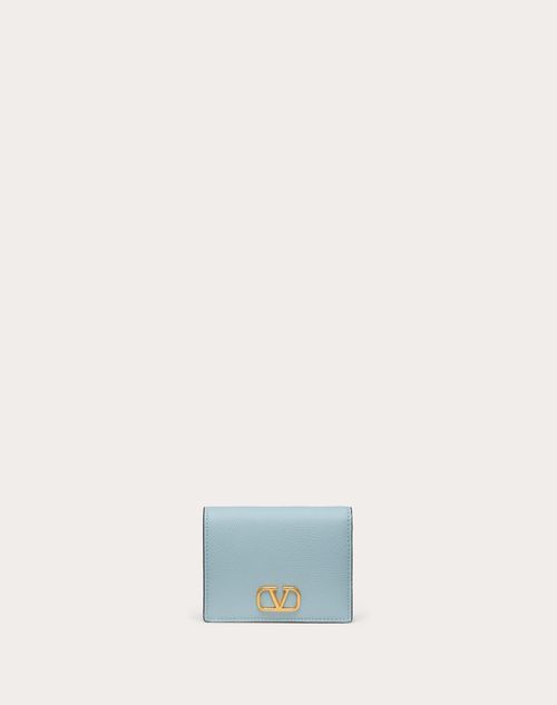 Valentino Garavani - Compact Vlogo Signature Grainy Calfskin Wallet - Porcelain Blue - Woman - Gifts For Her