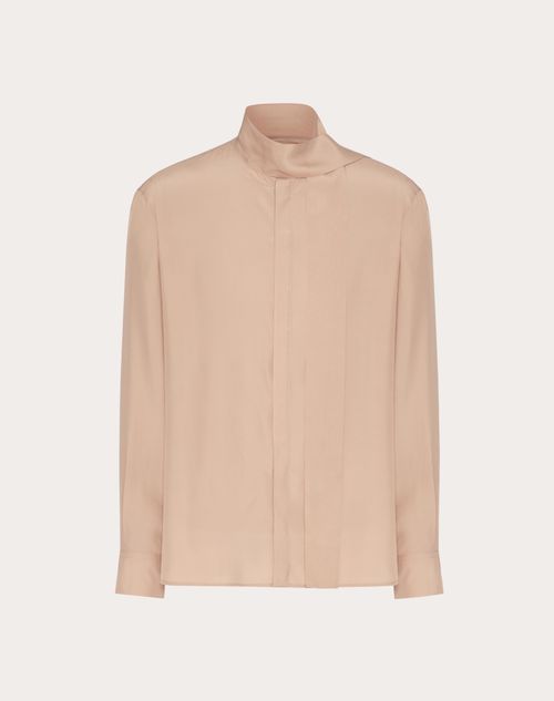 Silk Shirt With Scarf Detail At Neck for Man in Skin | Valentino US