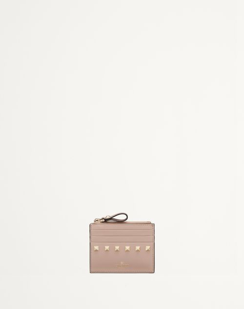 Rockstud Calfskin Cardholder With Zipper for Woman in Black Rockstud Calfskin Cardholder With Zipper for Woman in Black