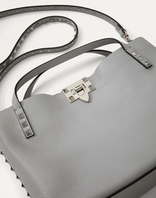 Valentino Garavani Rockstud Small Grainy Calfskin Bag With Contrasting Lining for Woman in Gray black Valentino AE