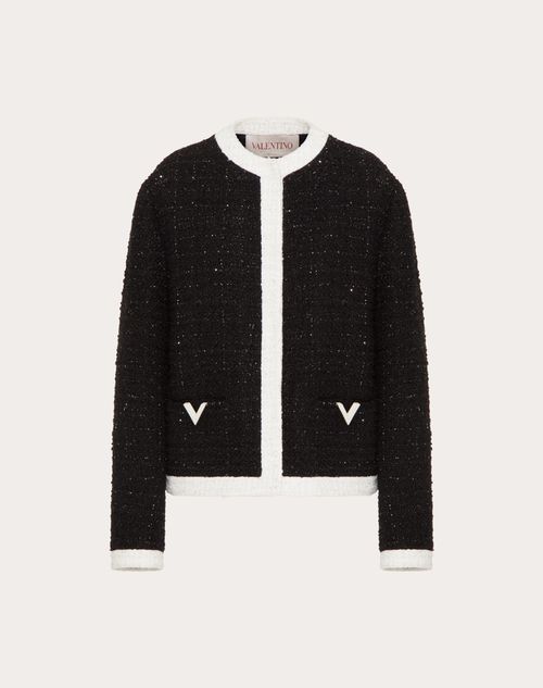 Valentino - 글레이즈 트위드 재킷 - 블랙/아이보리 - 여성 - 코트 / 아우터웨어