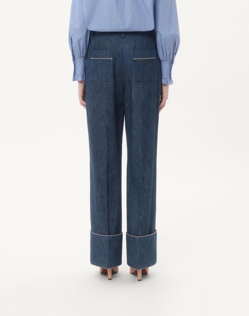 シャンブレー デニム パンツ for ウィメンズ インチ ブルー シャンブレー デニム パンツ for ウィメンズ インチ ブルー