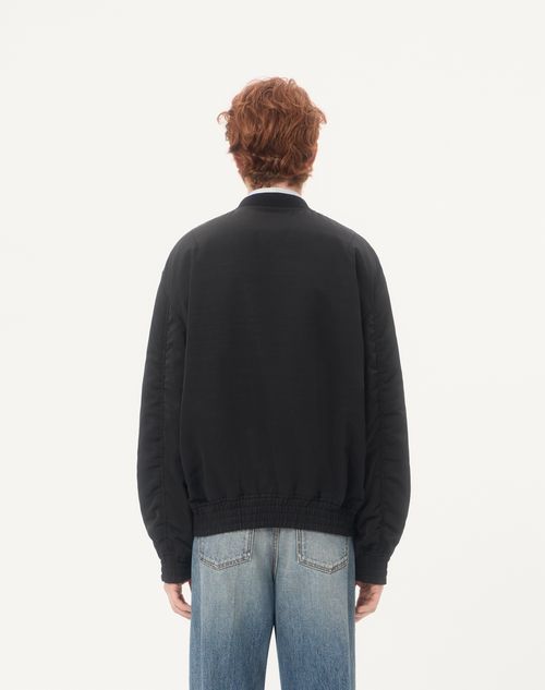 Valentino - Valentino Bomber Jacket In Viscose And Cotton Cannetté With Metallic V Detail - Black - Man - Outerwear
