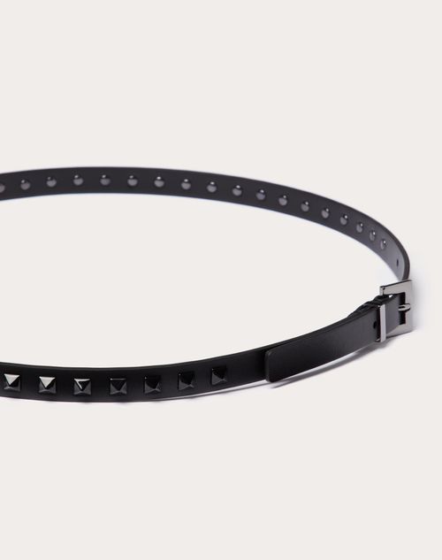 Rockstud Belt In Calfskin 15 Mm for Man in Black