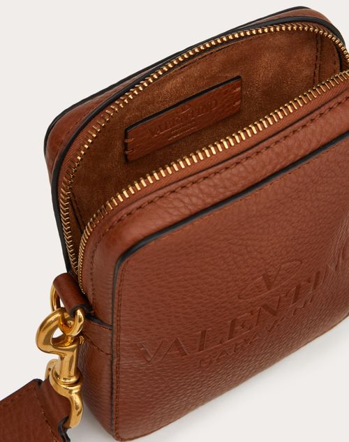 Valentino Garavani - Small Valentino Garavani Identity Leather Crossbody Bag - Saddle Brown - Man - Shoulder Bags