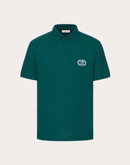 Valentino - Cotton Piqué Polo Shirt With Vlogo Signature Patch - College Green - Man - Man Ready To Wear Sale