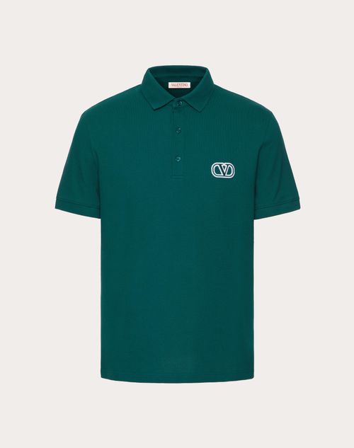 Cotton Piqué Polo Shirt With Vlogo Signature Patch for Man in