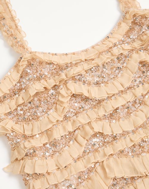 Valentino - Tulle Illusione Embroidered Short Dress - Beige - Woman - Dresses