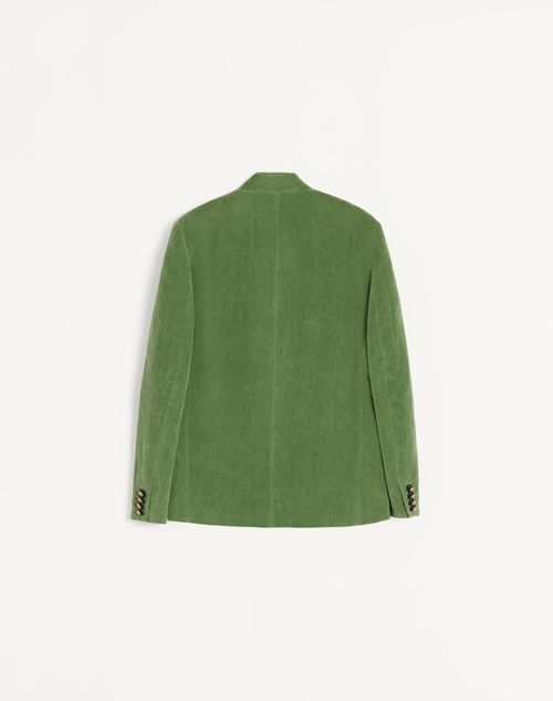 Valentino - Cotton Velvet And Washed Linen Jacket With Mandarin Collar - Laurel - Man - Man Ready To Wear Sale