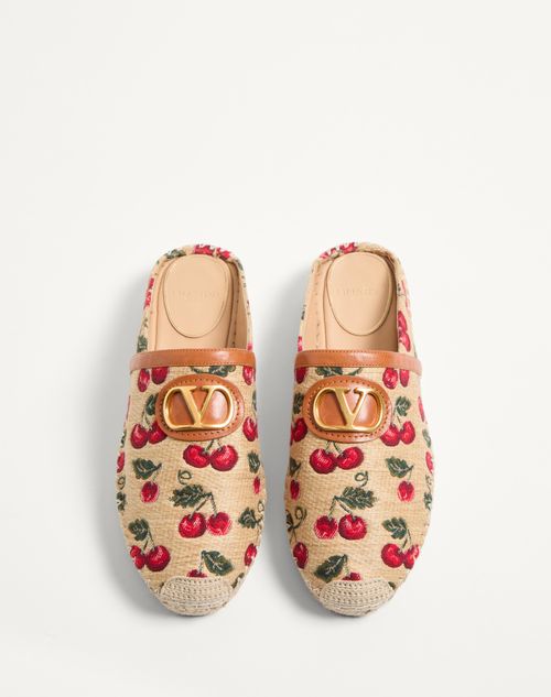 Valentino Garavani - VLOGO SIGNATURE MULE WITH CHERRYFIC MOTIF 25MM - Natural/red - Woman - Espadrilles And Wedges