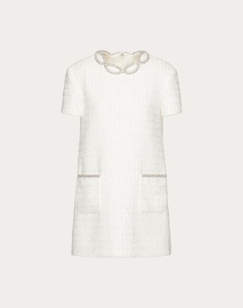 Valentino - Embroidered Wool Tweed Short Dress - Ivory/silver - Woman - Dresses