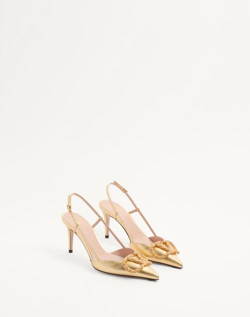 Valentino Garavani - Vlogo Signature Slingback Pump In Laminated Nappa Leather 80mm - Antique Brass - Woman - Vlogo Signature - Shoes