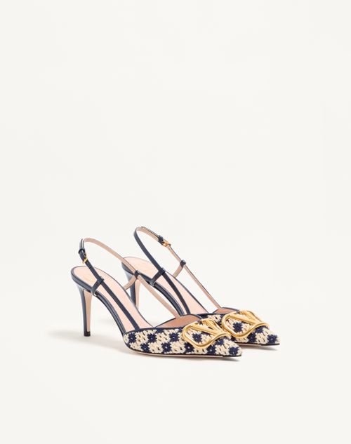 Valentino Garavani - Vlogo Signature Slingback Pumps In Crochet Fabric 80mm - Blue/beige - Woman - Pumps