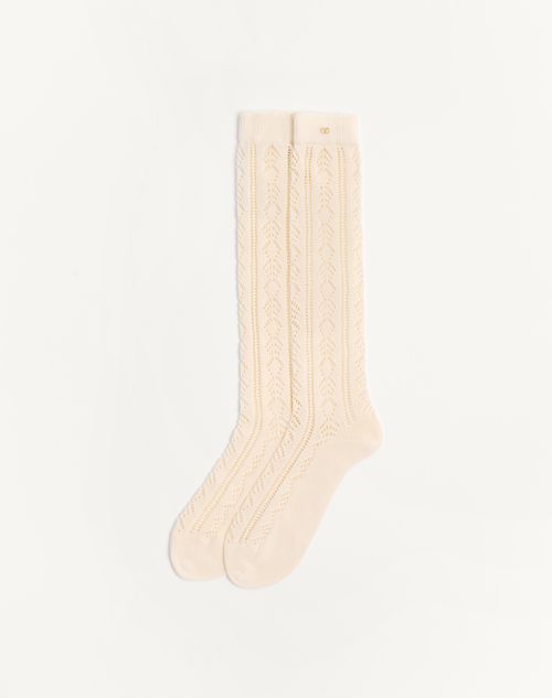 Valentino - Perforated Cotton Socks With Vlogo - Cream - Man - Man Ready To Wear Sale