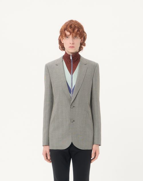 Valentino - Valentino Single-breasted Wool Jacket With Houndstooth Pattern - Ivory/black - Man - Coats And Blazers