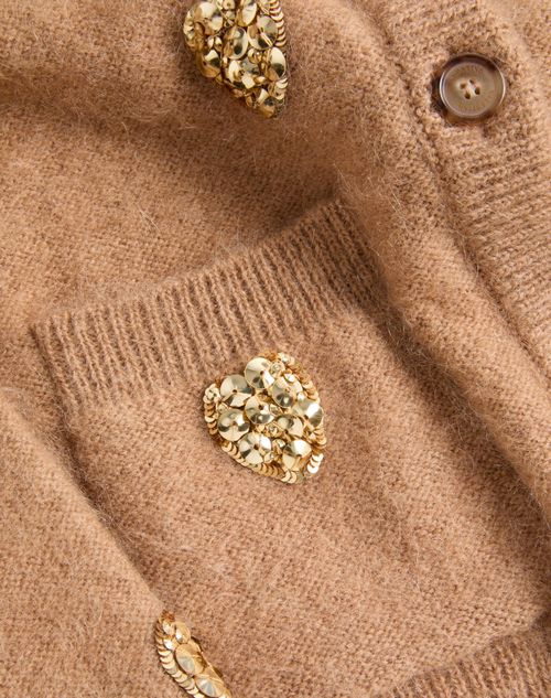 Valentino - Embroidered Cardigan - Camel/gold - Woman - Knitwear