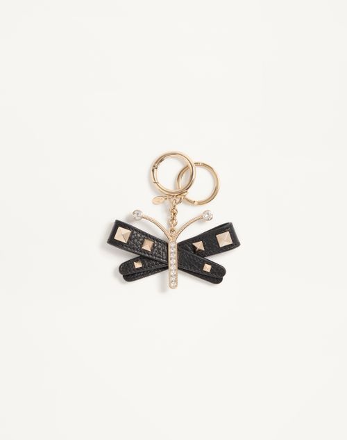 Valentino Garavani - Valentino Garavani Rockstud Bag Charm With Keychain In Grainy Calfskin And Swarovski® Crystals - Black/crystal - Woman - Bag Charms And Keyrings