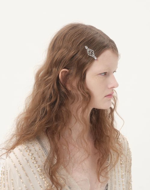 Valentino Garavani - Rêve Radieux Hairclip In Metal And Swarovski® Crystals - Palladium - Woman - Hair Accessories