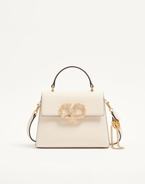 Valentino Garavani - Valentino Garavani Vsling Small Handbag In Grainy Calfskin With Jewel Logo - Ivory - Woman - Top Handle Bags