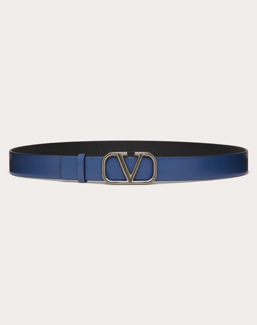 Valentino Garavani - Vlogo Signature Calfskin Belt 30 Mm - Bright Blue - Man - Belts