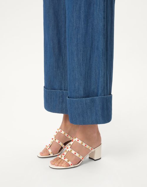 Valentino Garavani - Rockstud Slide Sandal In Calfskin With Cabochon Stones 60mm - Ivory/coral - Woman - Sandals
