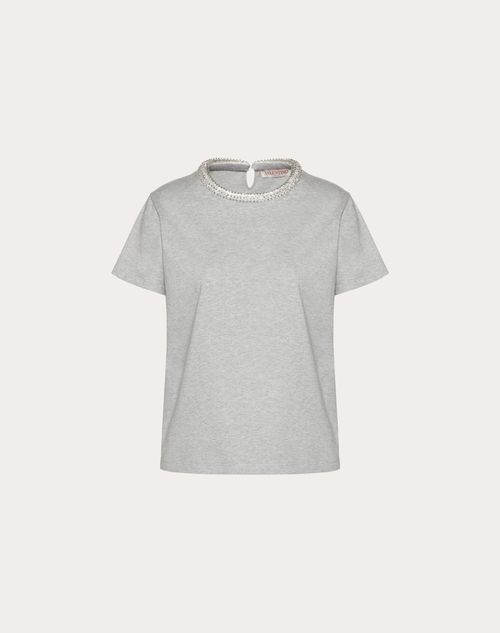 Valentino - Embroidered Jersey T-shirt - Grey - Woman - Tshirts And Sweatshirts