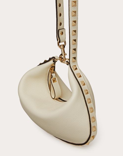 Mini Rockstud Hobo Bag In Grainy Calfskin for Woman in Black