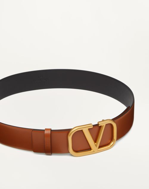 Valentino Garavani - Vlogo Signature Calfskin Belt 40 Mm - Saddle Brown - Man - Belts